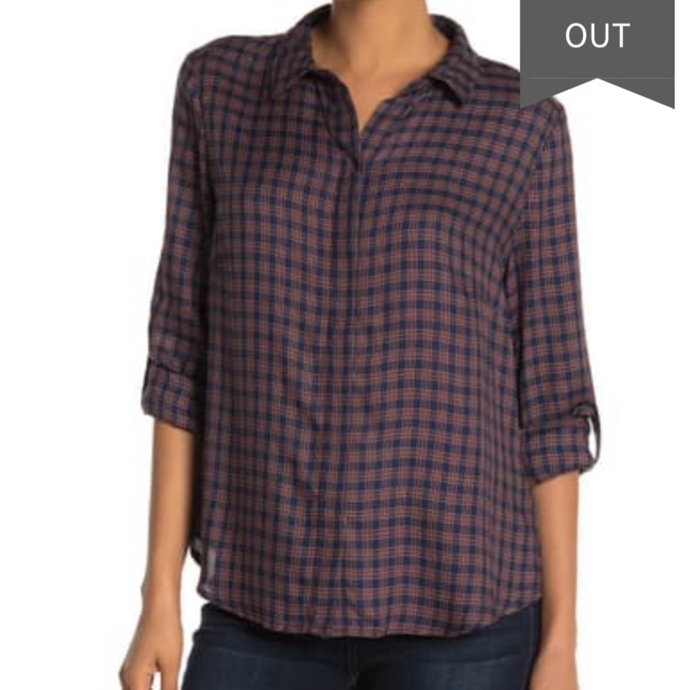 Liverpool Jeans Company Navy and Burgundy Plaid Button-Down Shirt